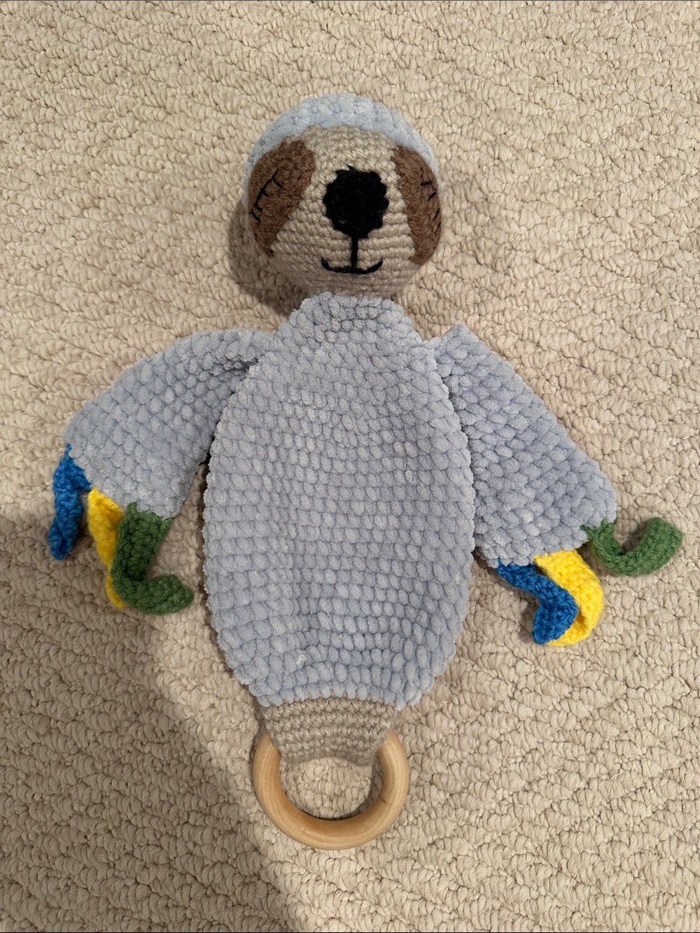 Plush Sloth kids toy - Light Gray with Multicolor Accents